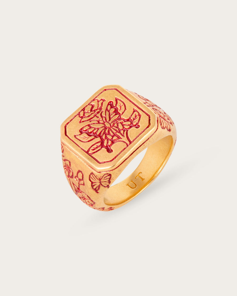 RED BUTTERFLY RING IN GOLD