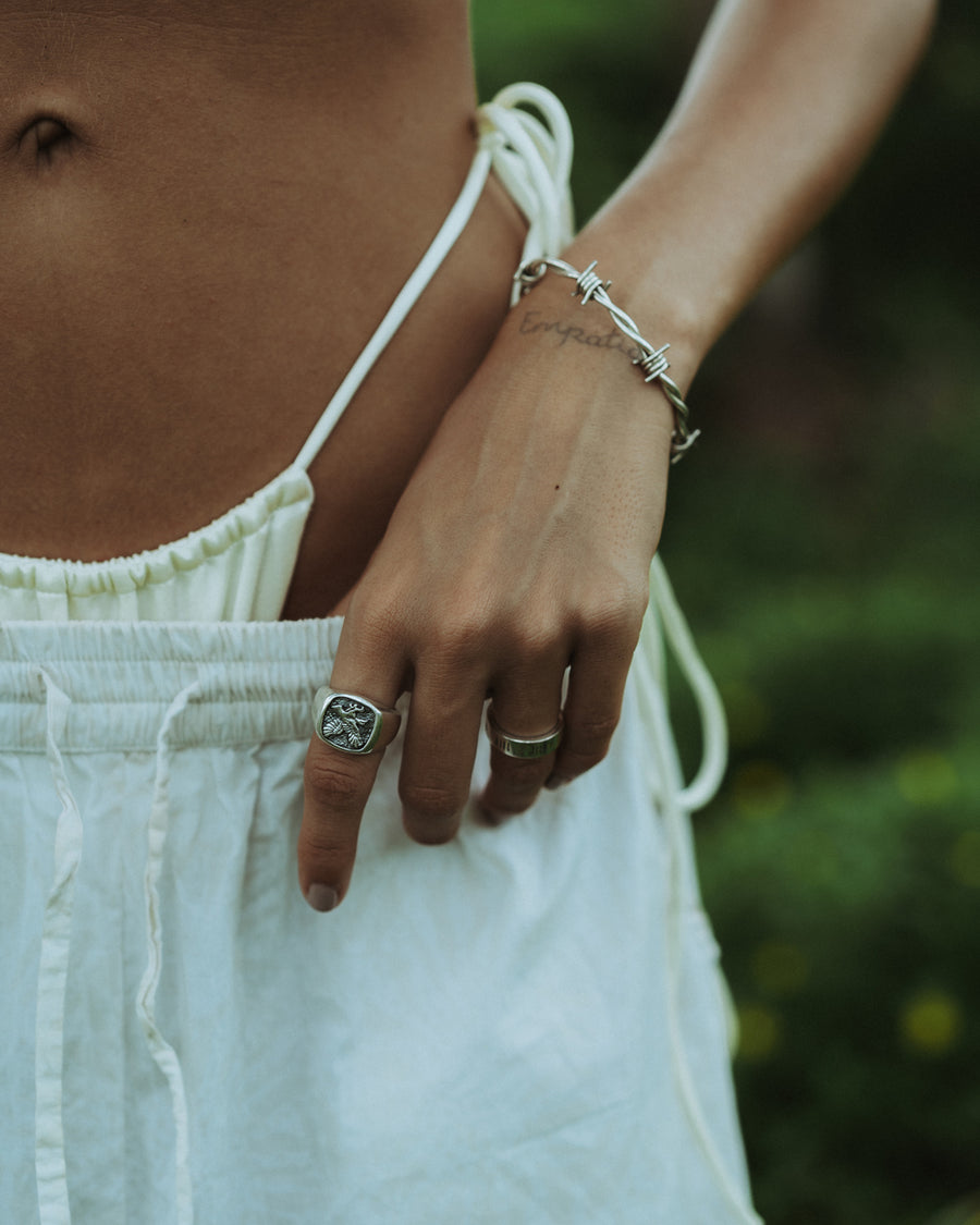 BARB WIRE CUFF IN SILVER