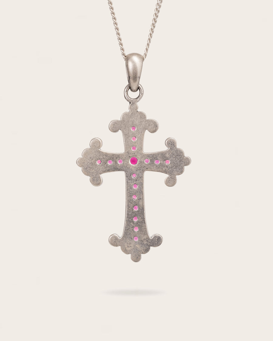 ROSE QUARTZ CROSS PENDANT IN SILVER