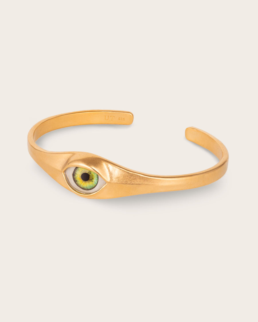GREEN EYE CUFF IN GOLD