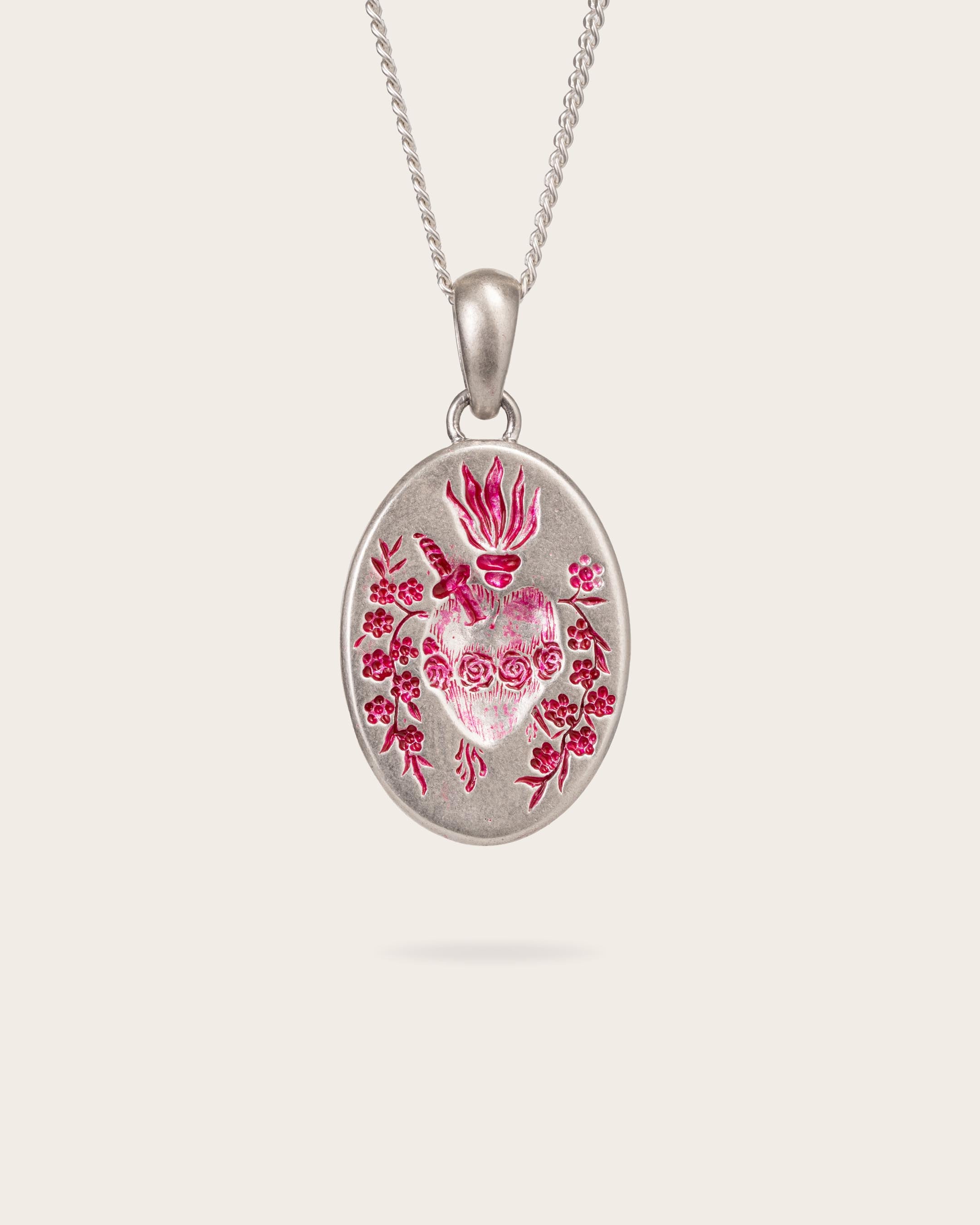 PINK HEART PENDANT IN SILVER
