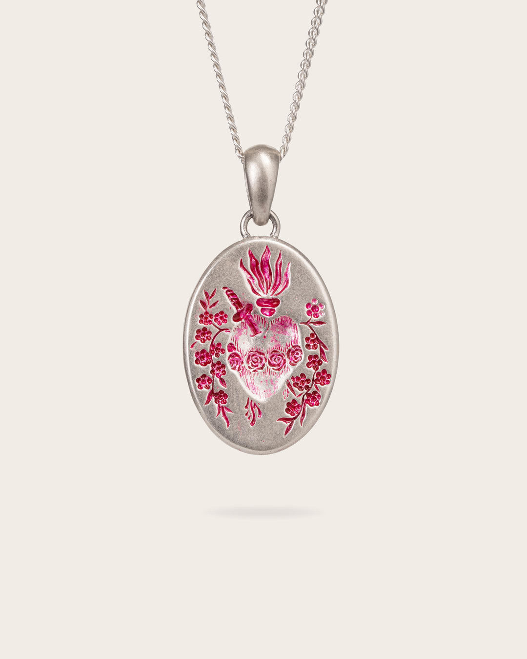 PINK HEART PENDANT IN SILVER