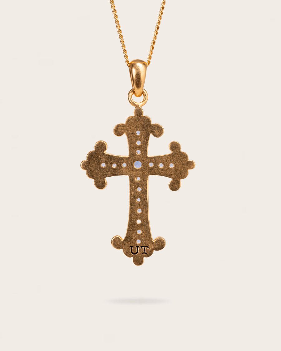 SAPPHIRE CROSS PENDANT IN GOLD