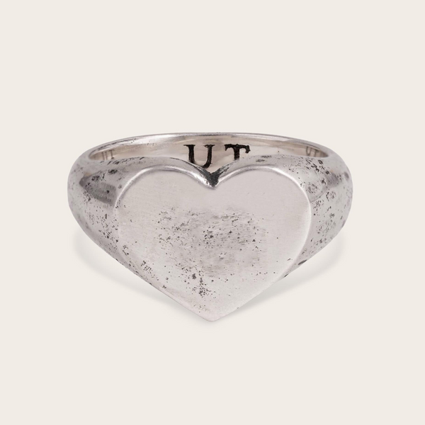 Vintage Heart Signet Ring In Silver