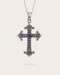 SAPPHIRE CROSS PENDANT IN SILVER