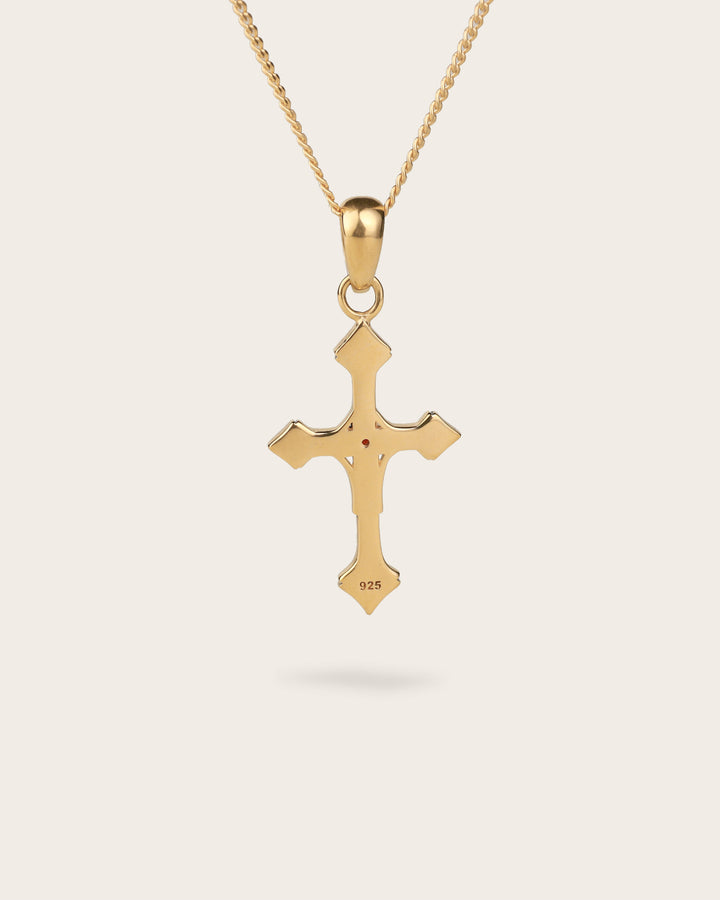 VINTAGE CROSS GEMSTONE NECKLACE IN GOLD
