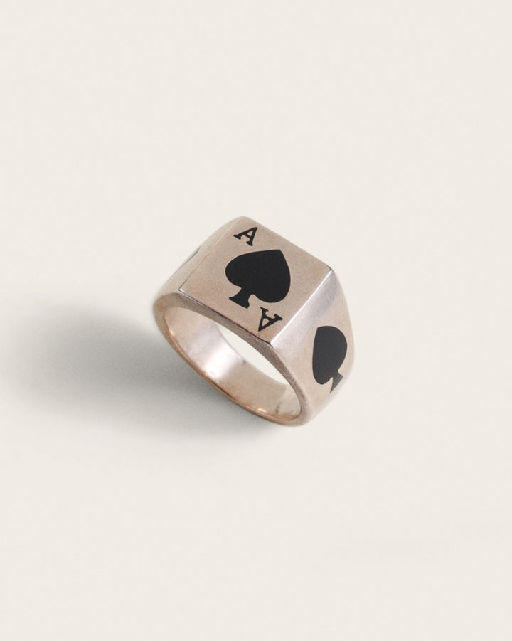 CARD RING WITH BLACK STONE IN SILVER