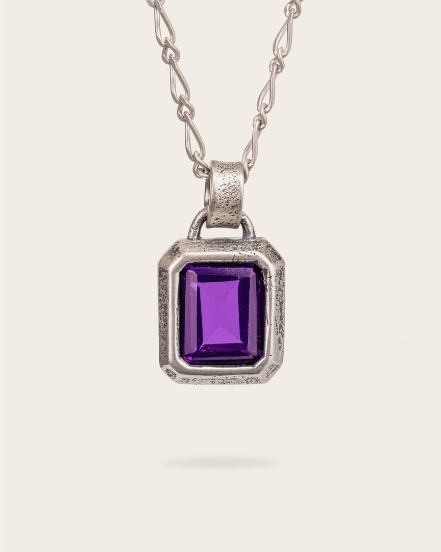 PURPLE SQUARE PENDANT IN SILVER
