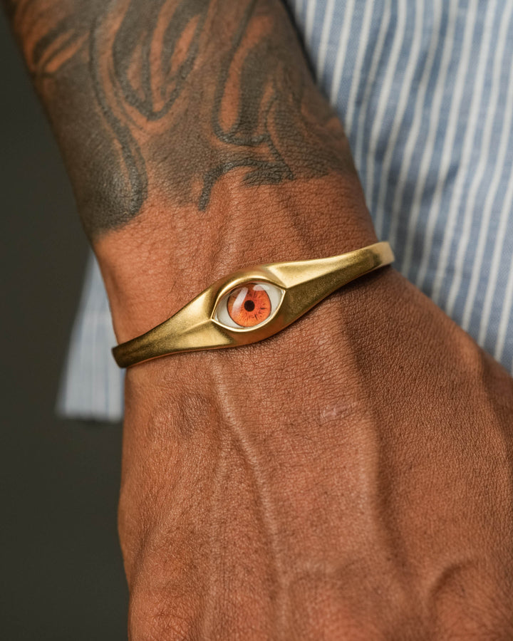 BROWN EYE CUFF IN GOLD