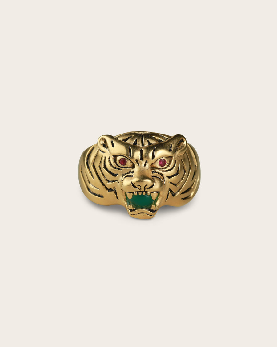 TIGER GEMSTONE & RUBY RING IN GOLD