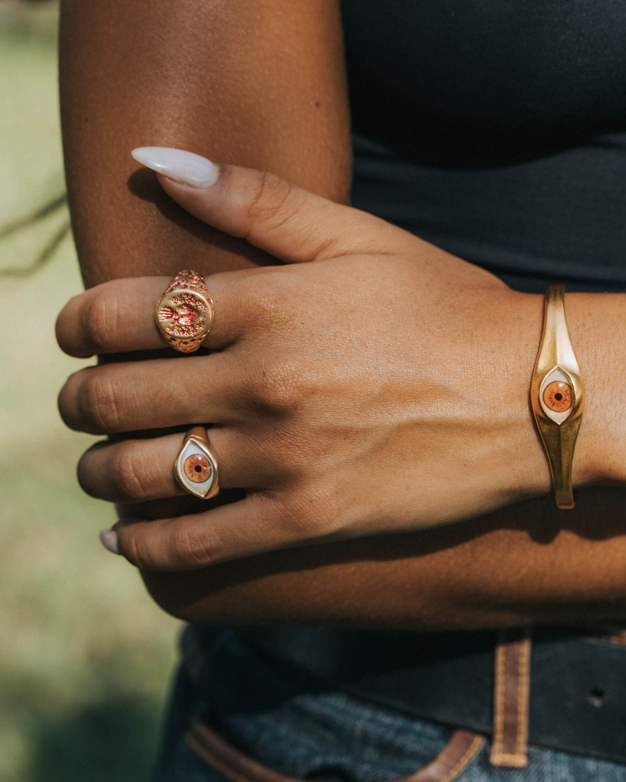 BROWN EYE CUFF IN GOLD