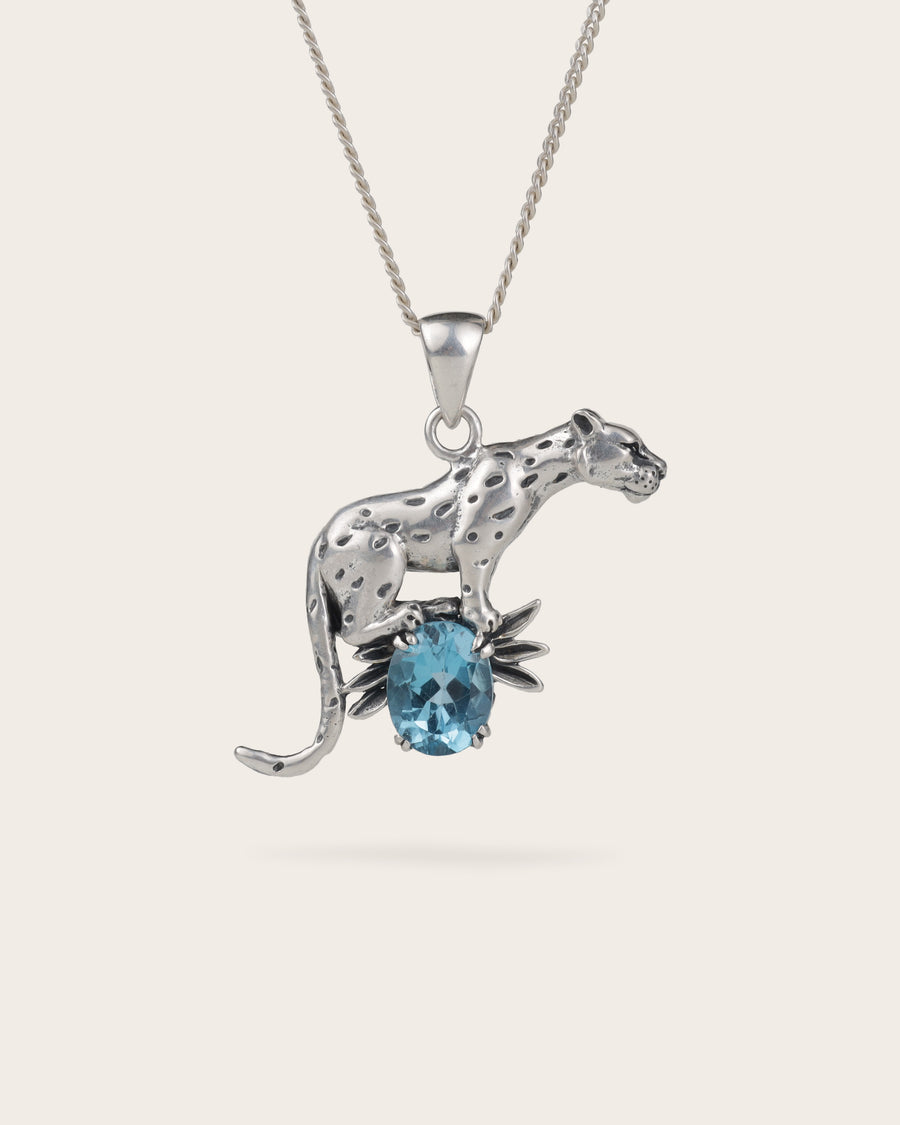 PANTHER PENDANT WITH BLUE GEMSTONE IN SILVER