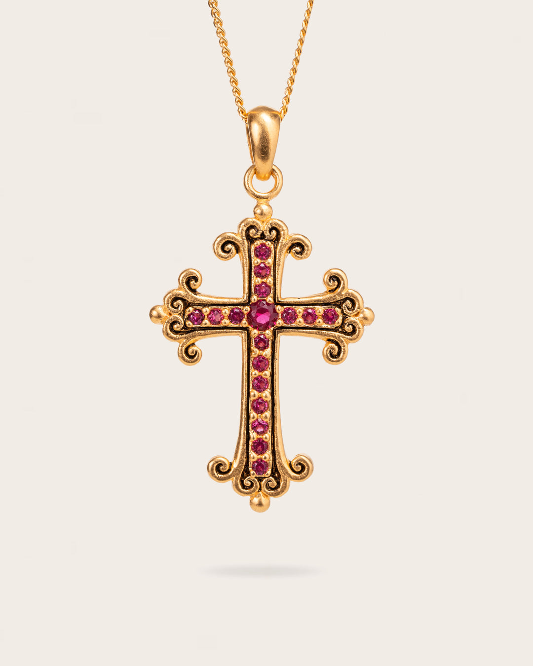 ROSE QUARTZ CROSS PENDANT IN GOLD