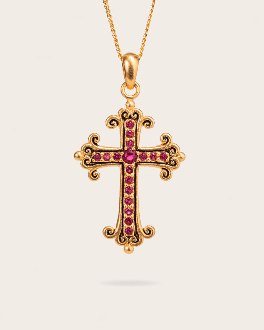 ROSE QUARTZ CROSS PENDANT IN GOLD
