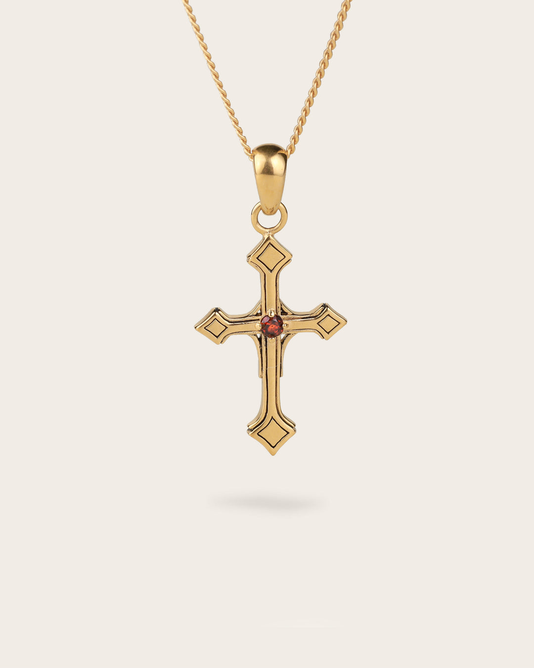 VINTAGE CROSS GEMSTONE NECKLACE IN GOLD