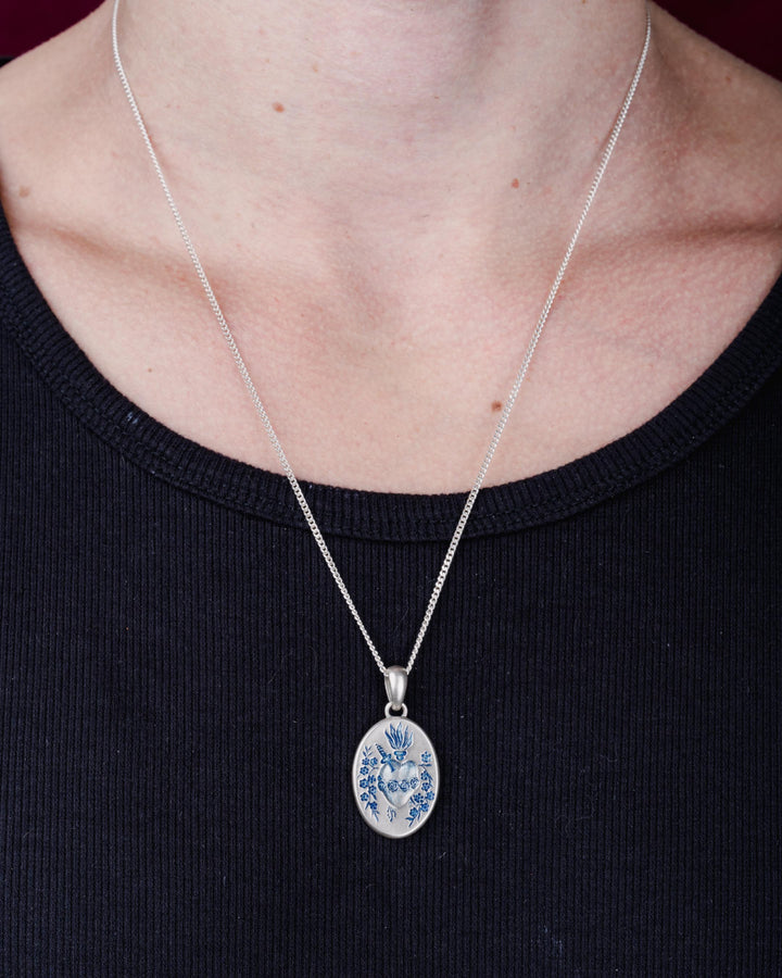BLUE HEART PENDANT IN SILVER