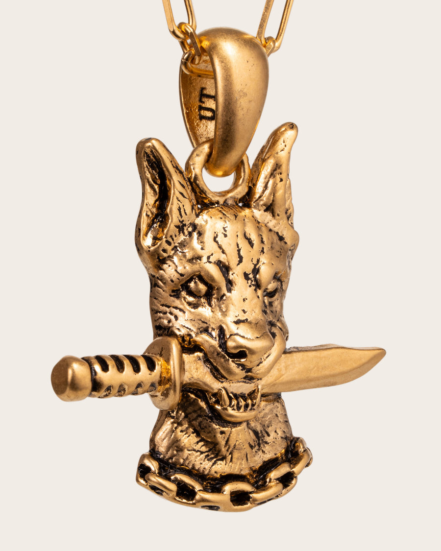 DOG AND DAGGER PENDANT IN GOLD