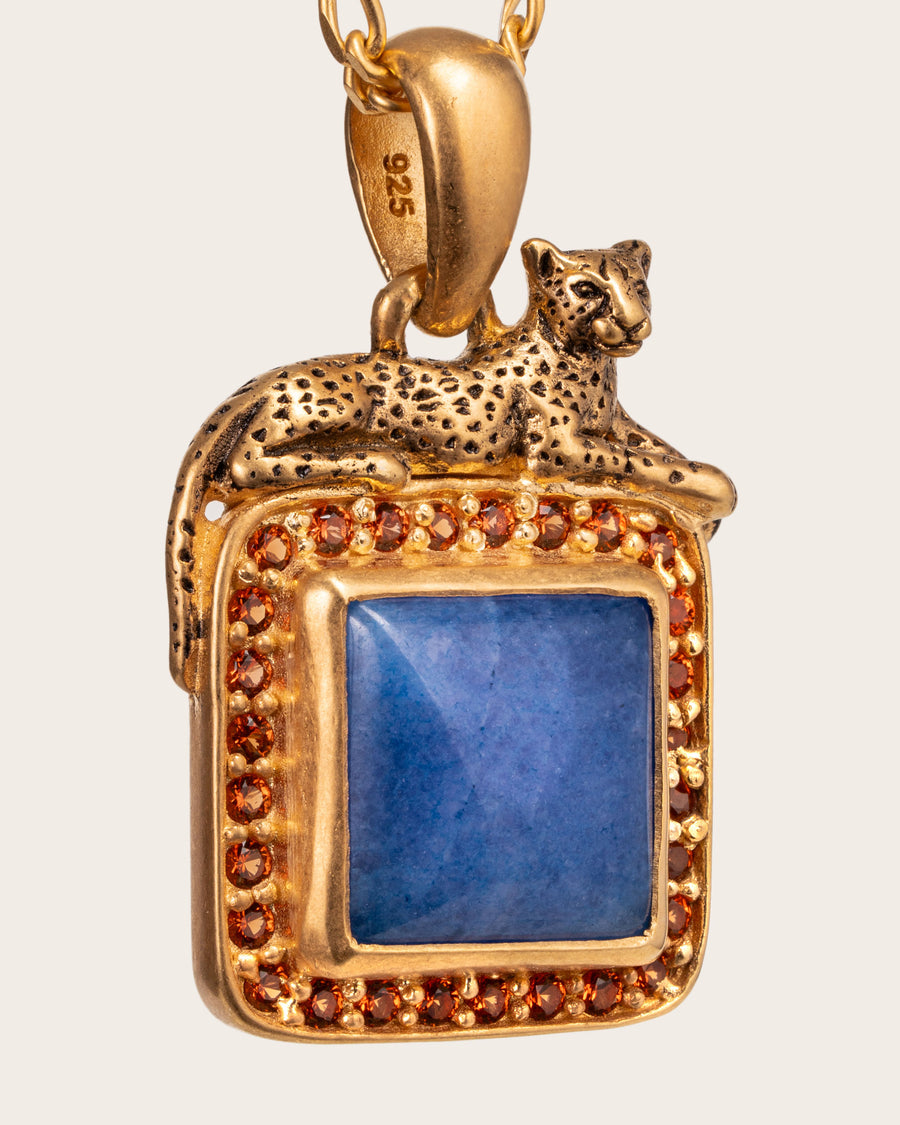 BLUE & RES LEOPARD GEMSTONE PENDANT IN GOLD