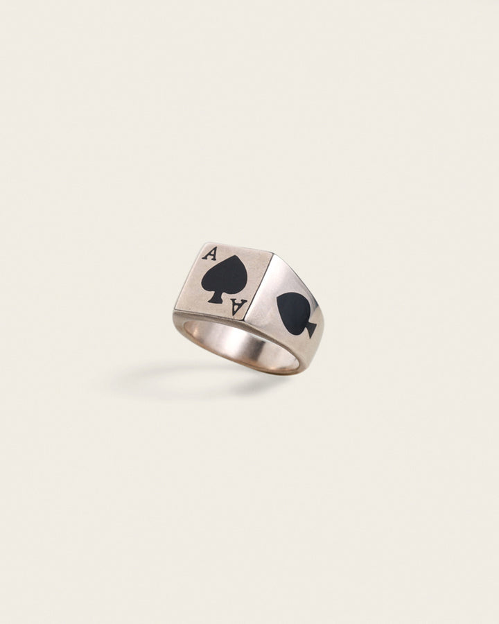 CARD RING WITH BLACK STONE IN SILVER