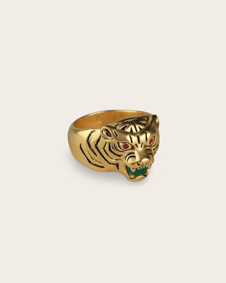 TIGER GEMSTONE & RUBY RING IN GOLD