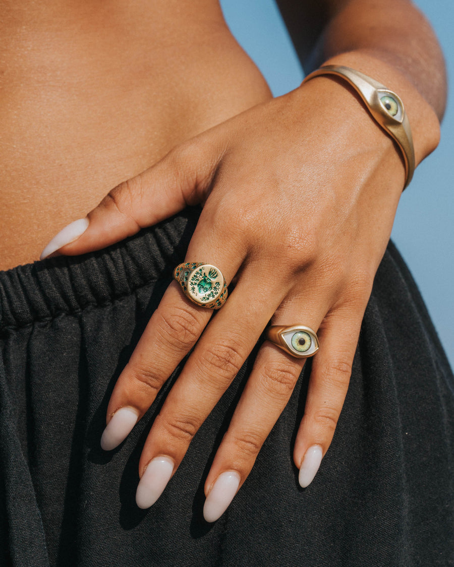 GREEN EYE CUFF IN GOLD