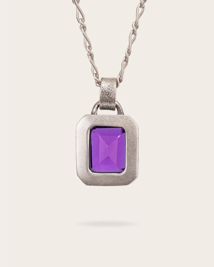 PURPLE SQUARE PENDANT IN SILVER
