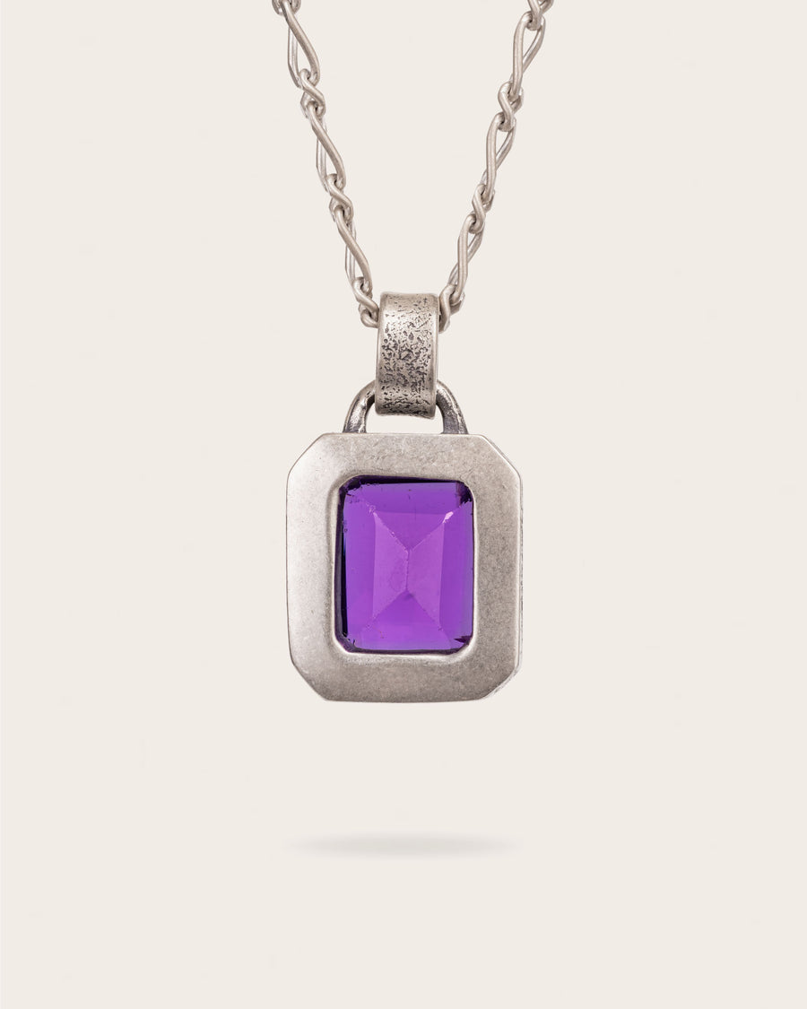 PURPLE SQUARE PENDANT IN SILVER