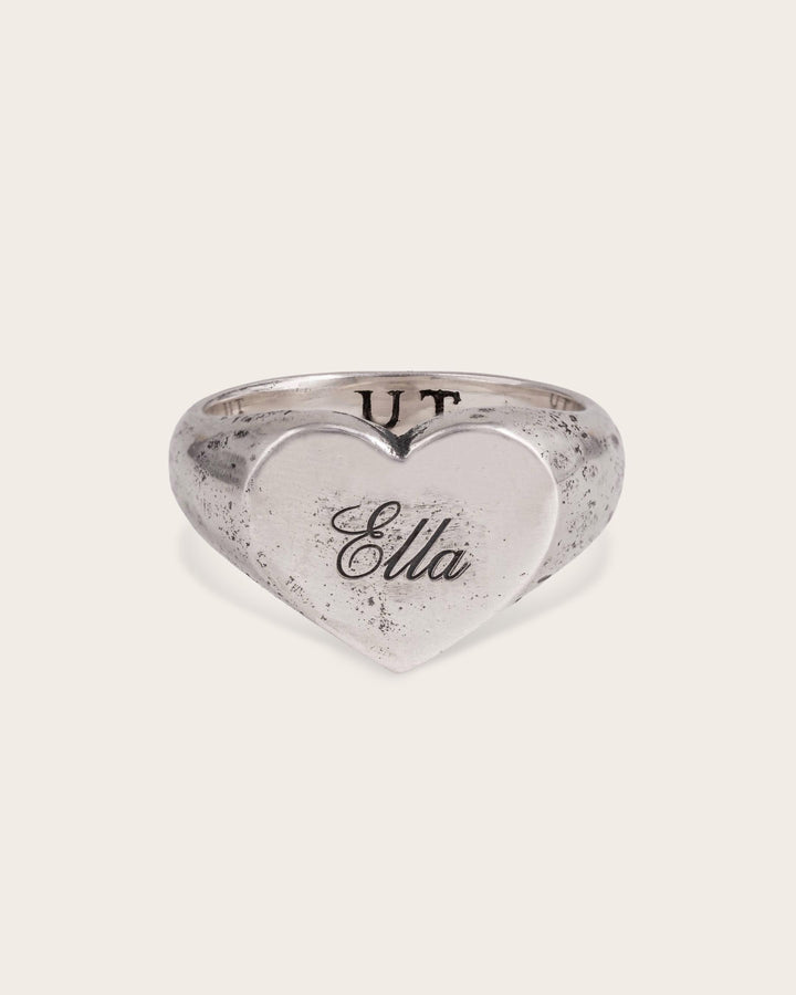 Vintage Heart Signet Ring In Silver