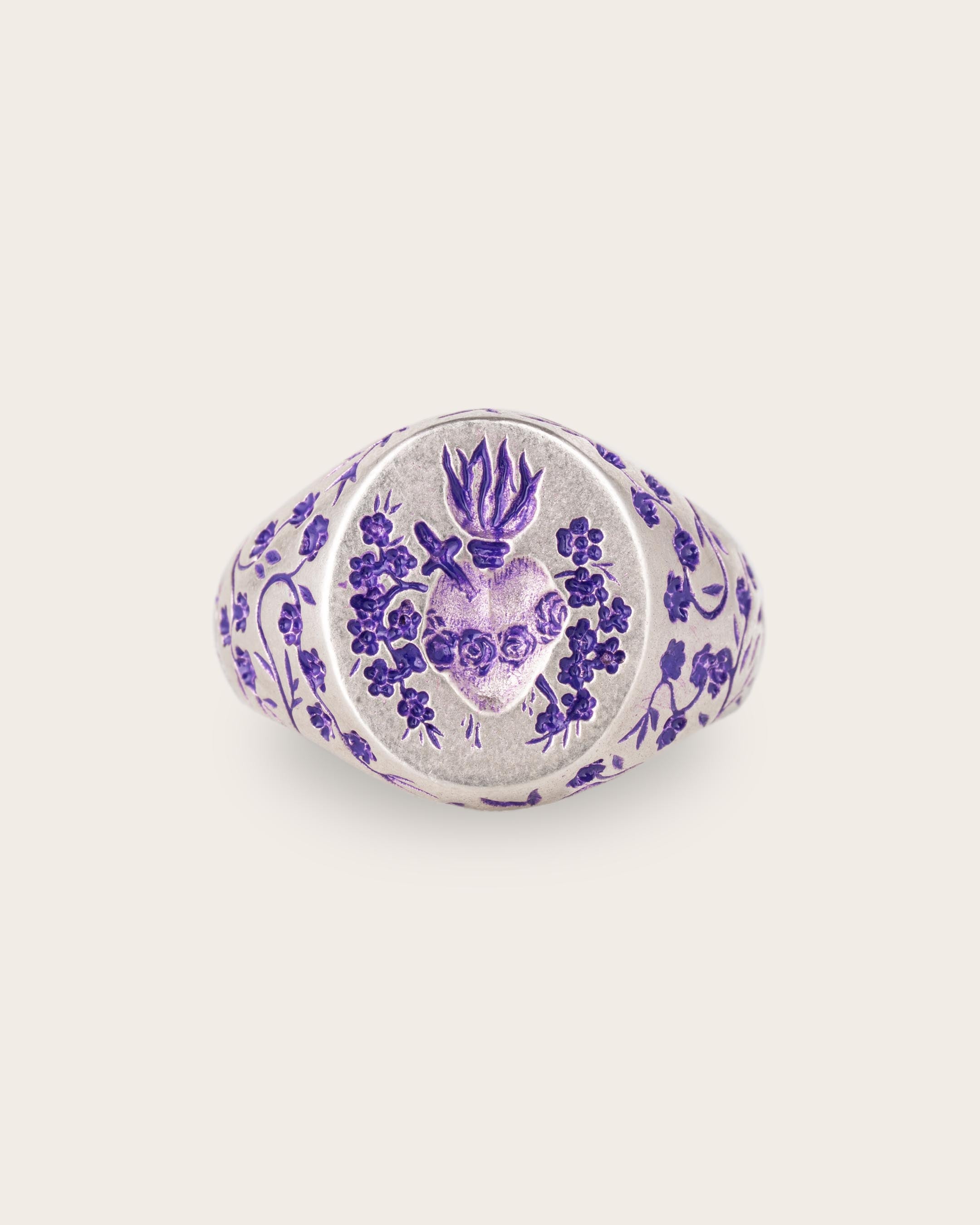 PURPLE HEART SIGNET RING IN SILVER