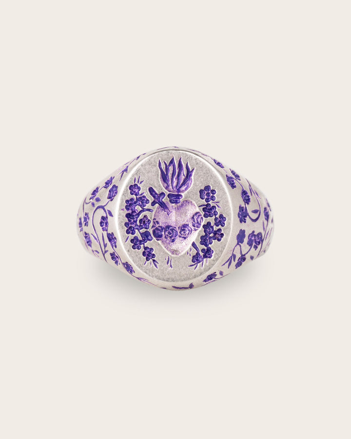 PURPLE HEART SIGNET RING IN SILVER