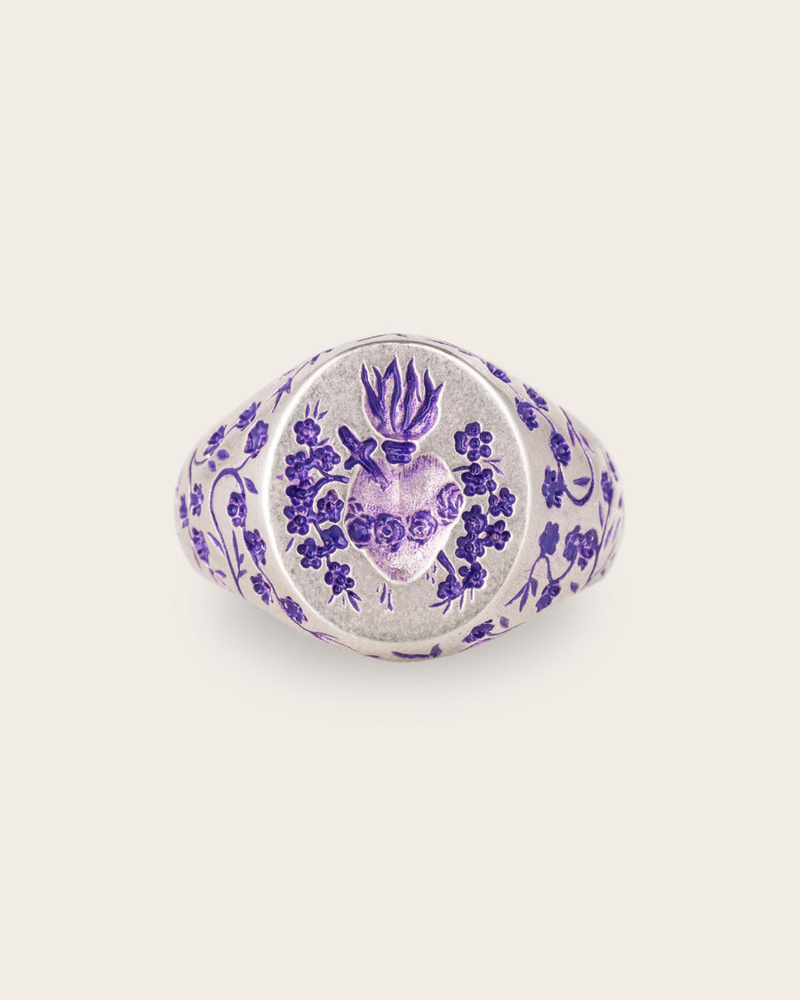 PURPLE HEART SIGNET RING IN SILVER
