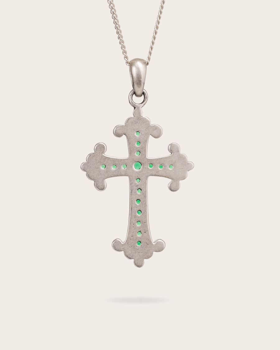 EMERALD CROSS PENDANT IN SILVER