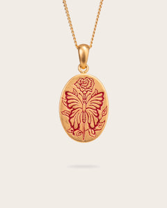 RED BUTTERFLY PENDANT IN GOLD