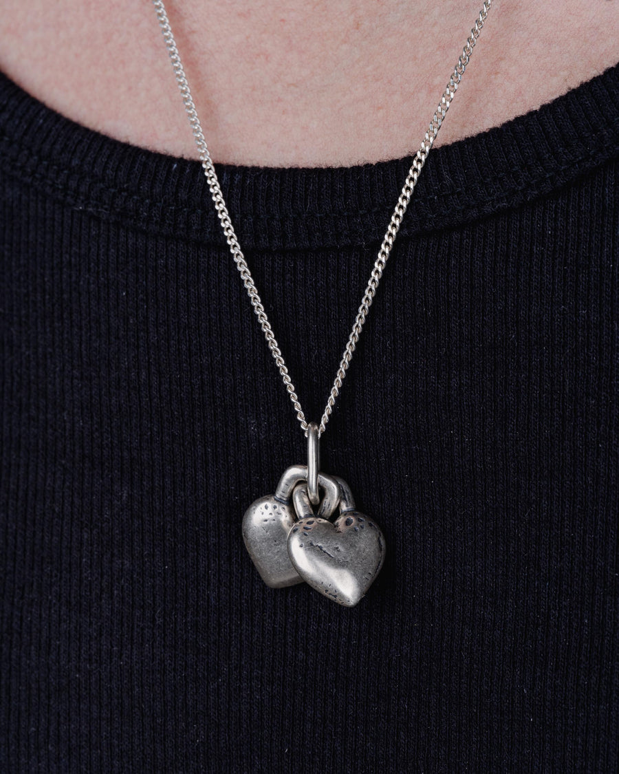 TWO HEART LOCK PENDANT IN SILVER