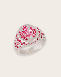 PINK HEART SIGNET RING IN SILVER