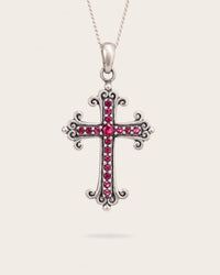 ROSE QUARTZ CROSS PENDANT IN SILVER