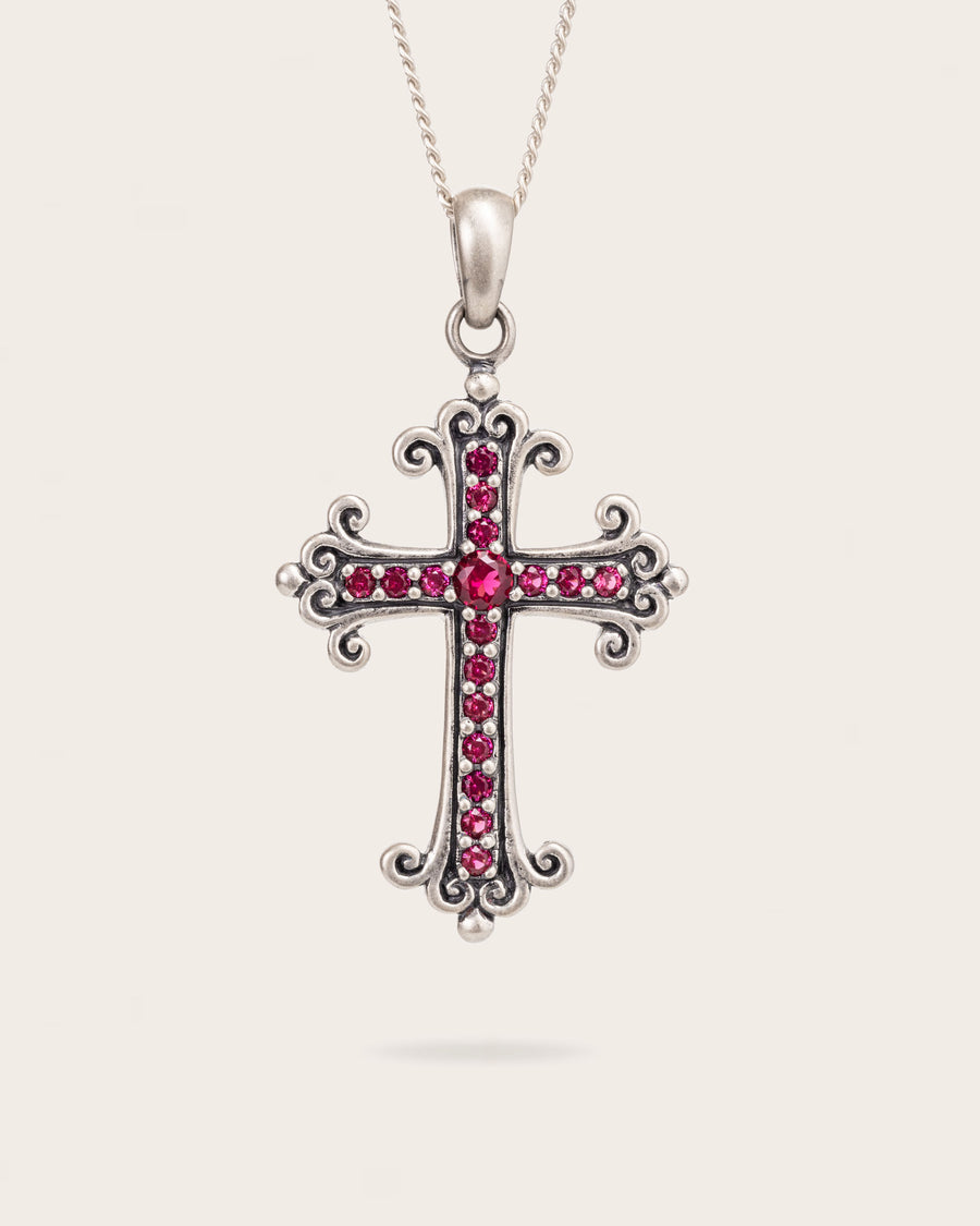 ROSE QUARTZ CROSS PENDANT IN SILVER