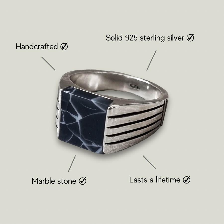 TIE-DYE MARBLE STONE RING IN SILVER