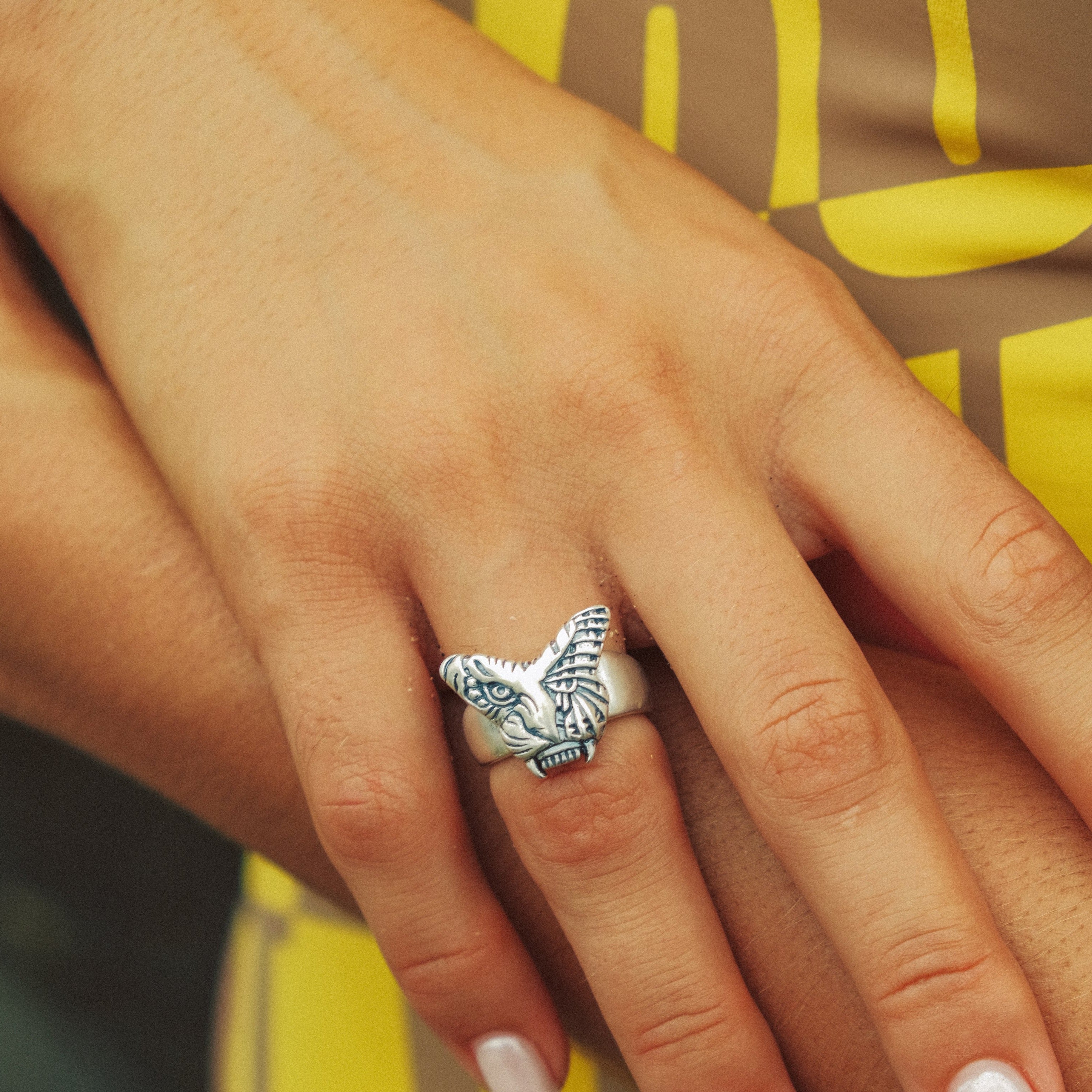 TIGER BUTTERFLY RING IN SILVER