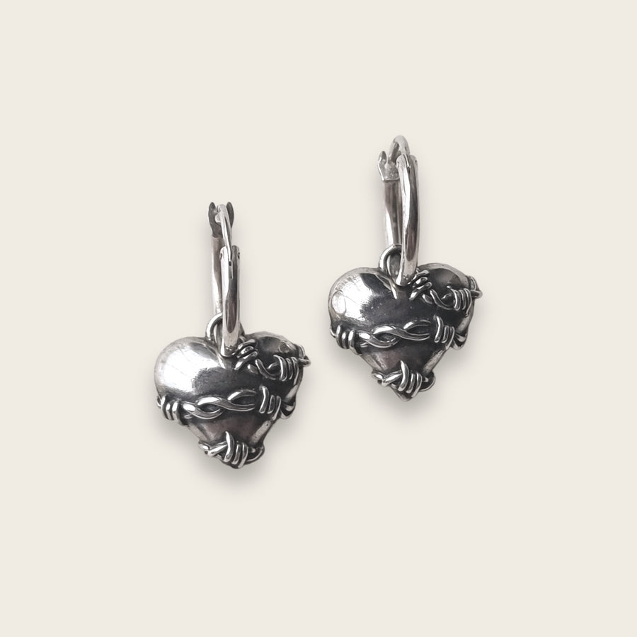 Barbwire Heart Earrings In Silver