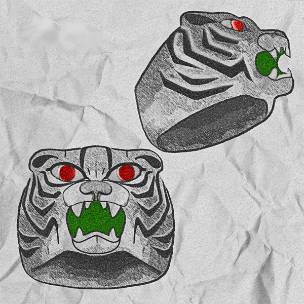 TIGER GEMSTONE AND RUBY RING IN SILVER
